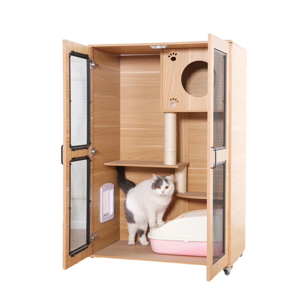 

Домики для домашних животных из массива дерева, мебель для кошек, деревянная безопасная дышащая многослойная роскошная вилла для дома от производителя
