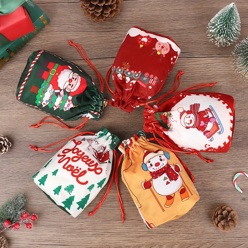 1/5Pcs Christmas Drawstring Gift Bags Santa Snowman Candy Snack Packaging Pouch Bag Christmas Party Decoration New Year Supplies