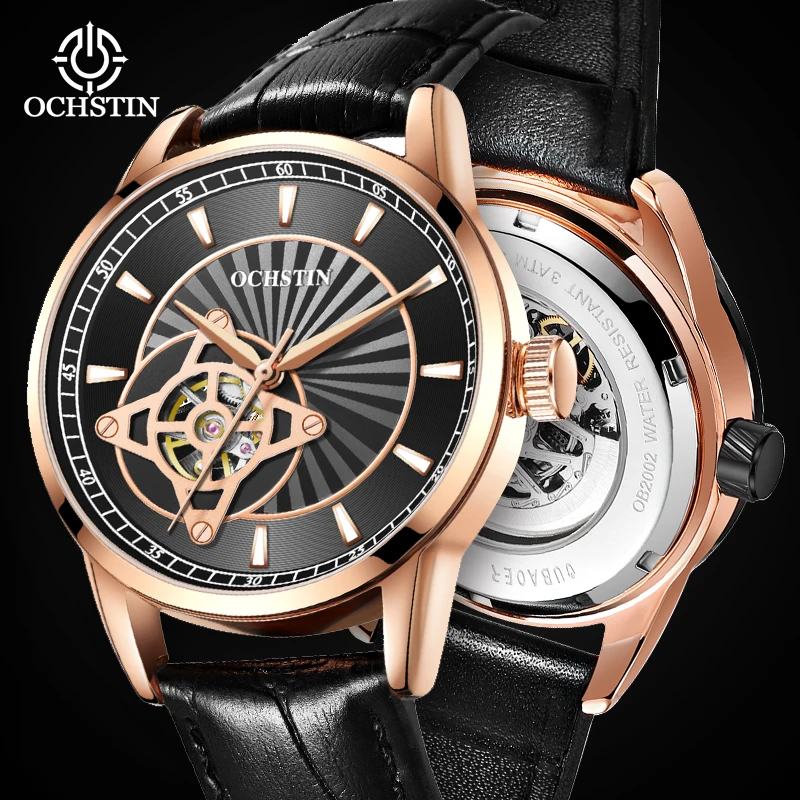 2023 New Mechanical Watch For  Fully Automatic Mechanical Men's Watch Luminous Hollow Out Genuine Leather Strap