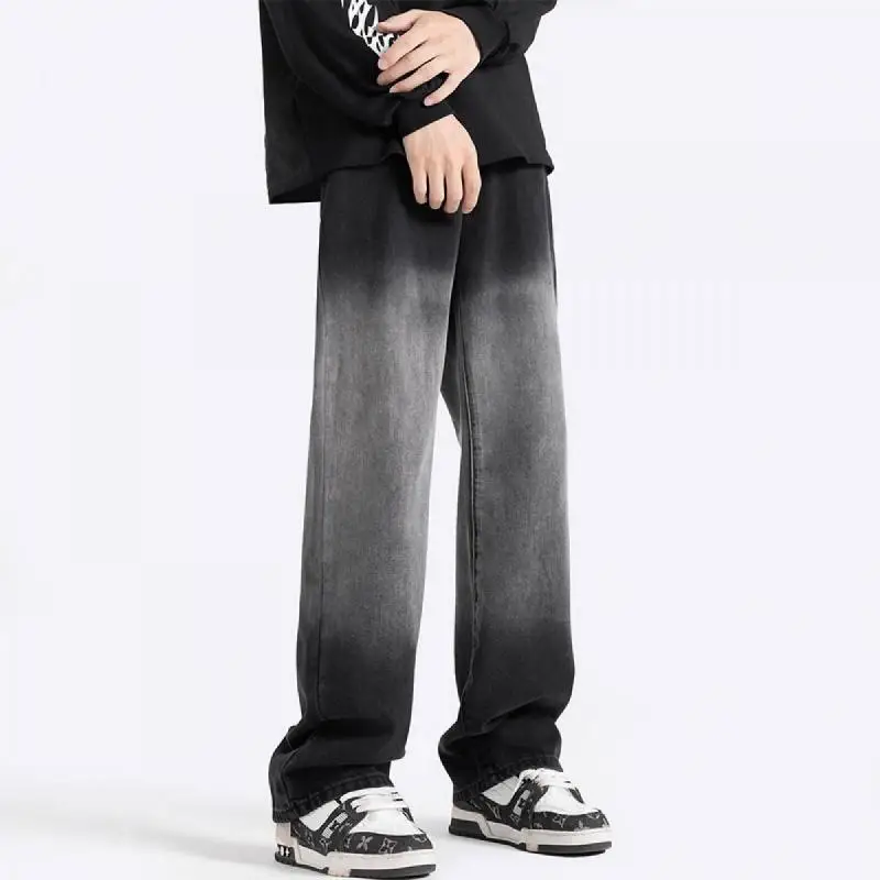 2023 Winter New Loose Size American Contrast Jeans Casual Fashion Men's Solid Color Pants 4Xl 5Xl Men's Trendy Trousers