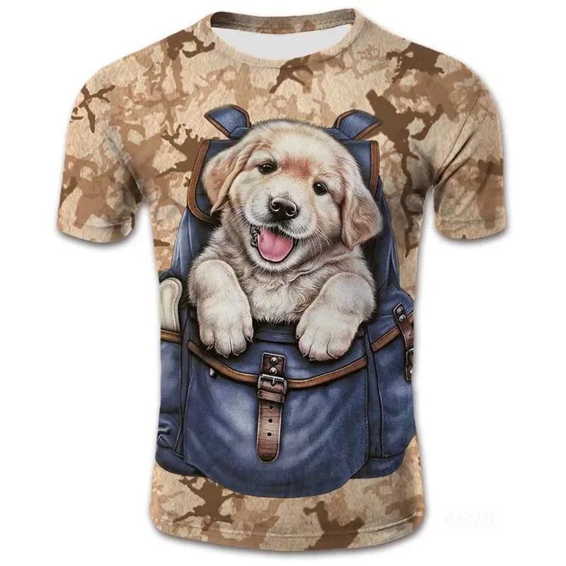 

Футболка мужская с 3d-рисунком собаки, камуфляжная футболка с графическим принтом, модная уличная одежда с коротким рукавом, винтажный Топ, лето