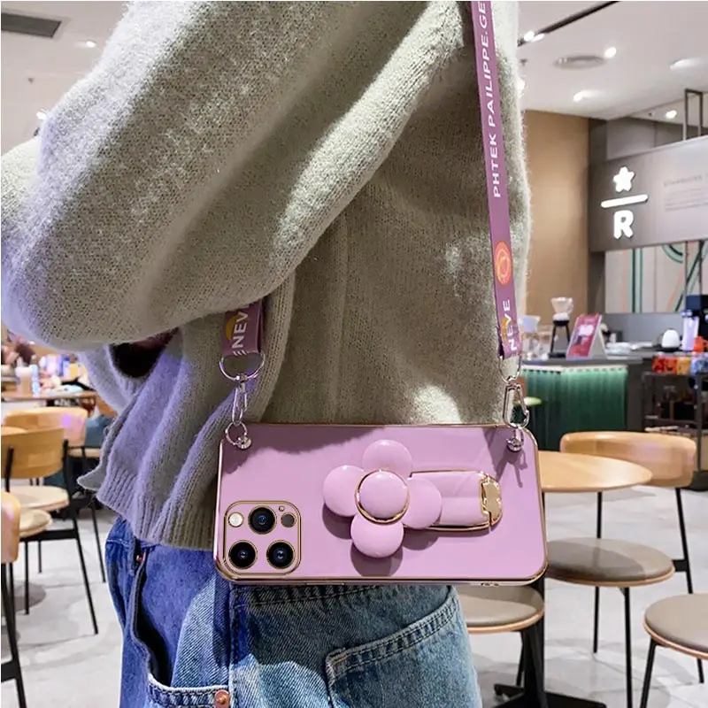 Coque avec support de moulin à vent rotatif, étui avec lanière pour iPhone 14 11 Pro 13 12 Mini 8 7 6 6S Plus 10 X Xr Xs Max SE 2020_voghion.com
