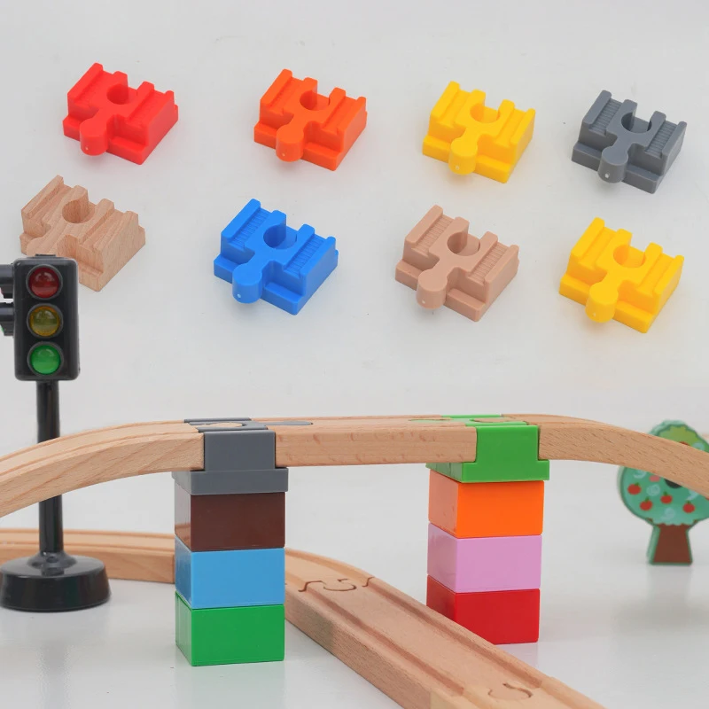 10Pcs Big Size Blocks Rotatable Connection Adapters For Brand Train Tracks Universal Wooden Tracks Connectors Accessories