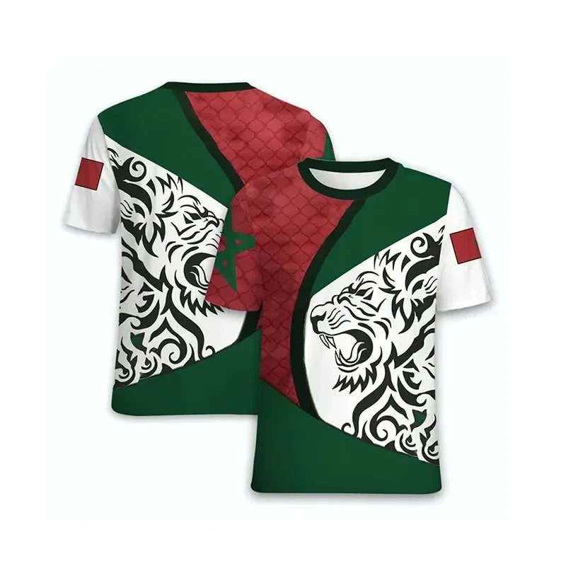 Homens Marrocos Nacional Emblema Bandeira Gráfico Camisetas, 3D Impresso T-Shirt, Roupas Casuais, Kids Streetwear, Esporte Jersey, Pentagrama