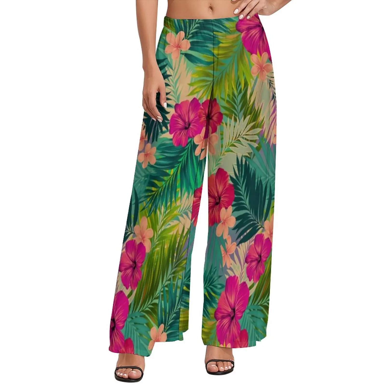 

Sunset Beach Pants Tropical Floral Pirnt Harajuku Straight Wide Pants Elastic High Waist Sexy Trousers Big Size 4XL 5XL