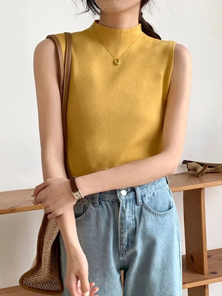 Sexy Knitted Top Summer Turtleneck Tank top Women camisole Blouse