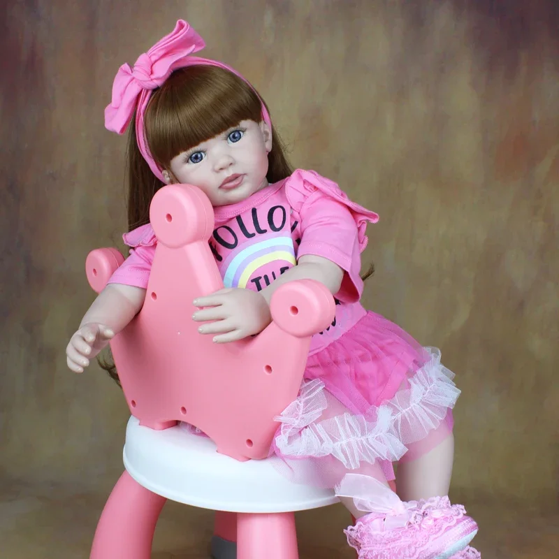 BZDOLL 60cm Lifelike Reborn Baby Doll 24inch Soft Silicone Newborn Princess Toddler Bebe Alive Kid Lovely Dress Up Toy For Girl 3