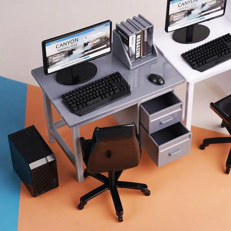 Dollhouse Miniature Computer Keyboard Desk Chair Kit Home Study Room ...
