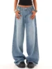 Vintage-washed relaxed straight-leg denim jeans with a preppy style for young teens, featuring a loose wide-leg design 1