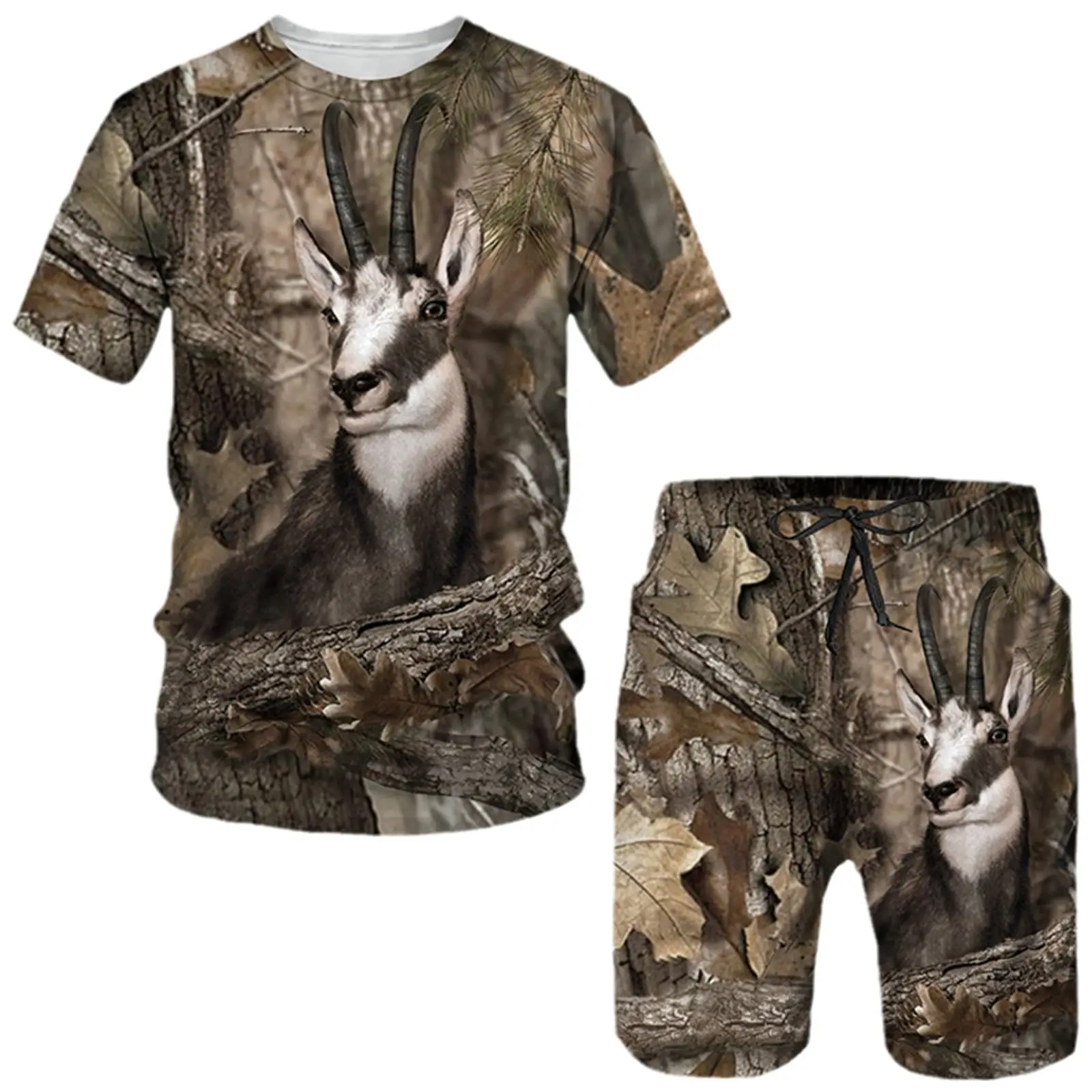 Camo Print Short Sleeve Mens Streetwear Sportswear Set