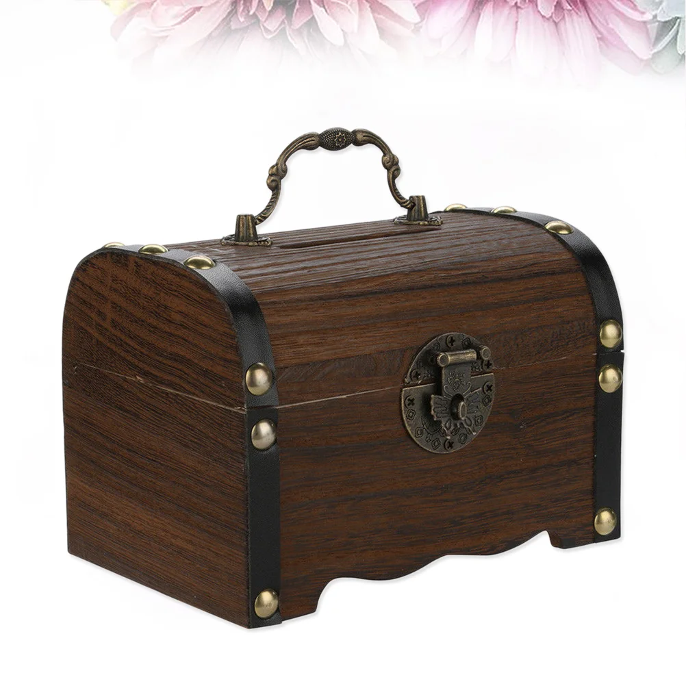 Wooden Treasure Box Piggy Bank Storage Containers Money Saving Antique Design Vintage Chest Handmade Kids Gift Home Storage 6