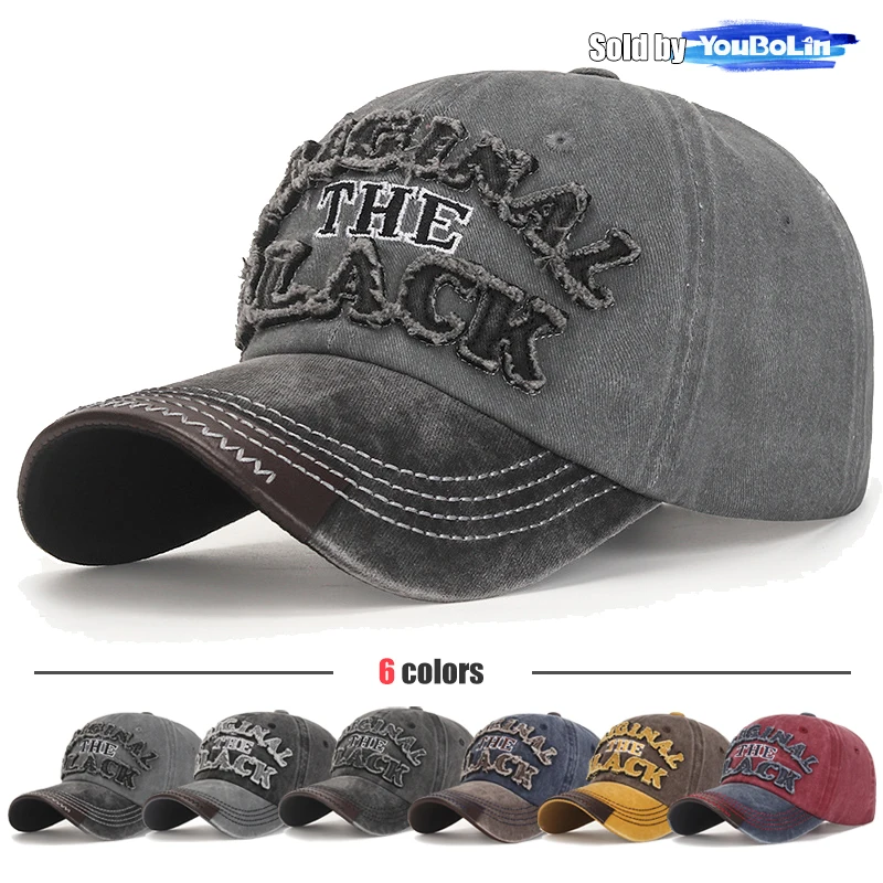 Baumwollbeschichtete Gewaschene Baseballkappe mit Gesticktem 'BLACK' Schriftzug und Aufnähern