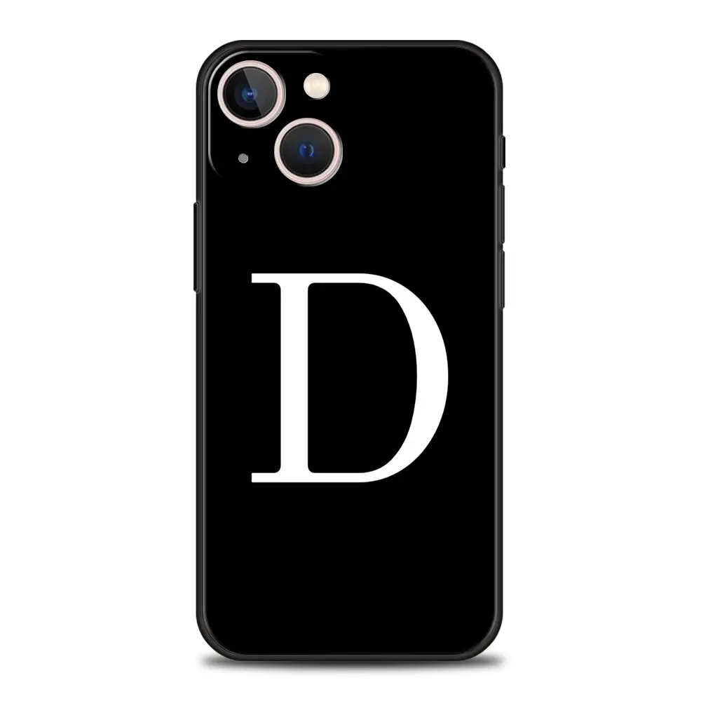 Elegant Customizable Initial Letter Black Phone Case - Luxury Fashion Cover