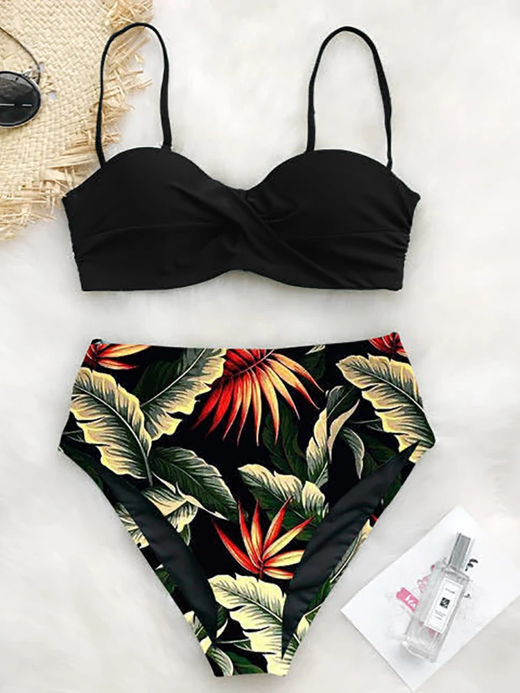 Fitshinling Bohemian Print Floral Bikinis 2022 Woman Set Summer Sexy Hot High Waist Women's Swimsuit Holiday Beach Bathing Suit