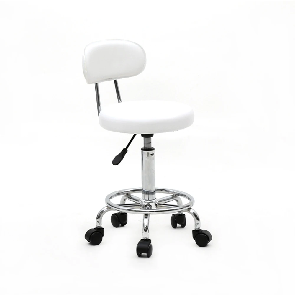 Round Rolling Stool with Back and Line PU Leather Height Adjustable Swivel Drafting Work SPA Medical Salon Stools Chair