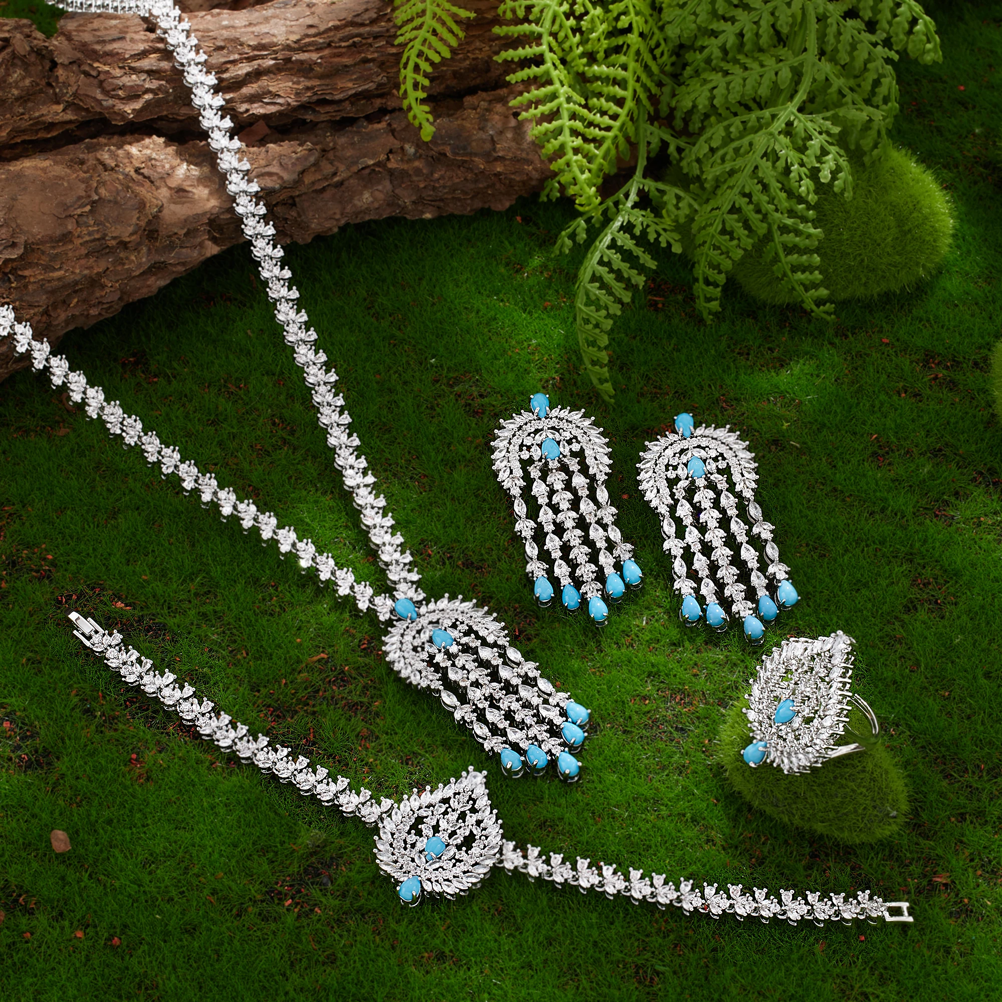 

Luxury Drop Earrings Pendant Necklaces Sets Long Sweater Chain Jewelry Sets for women Bridal Wedding Jewelry Set