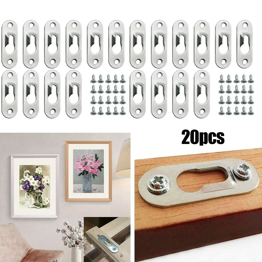 and Convenient 20Pcs Sliver Hooks Hanging Keyhole Hanger for Shelves, Cabinets, Pictures Durable and Practical
