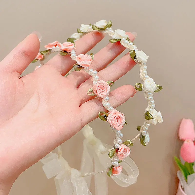 Fashion Rose Pearl Hairbands for Women Girls Sweet Hair Hoops Braid Headband Headdress Party Trendy Hair Accessories