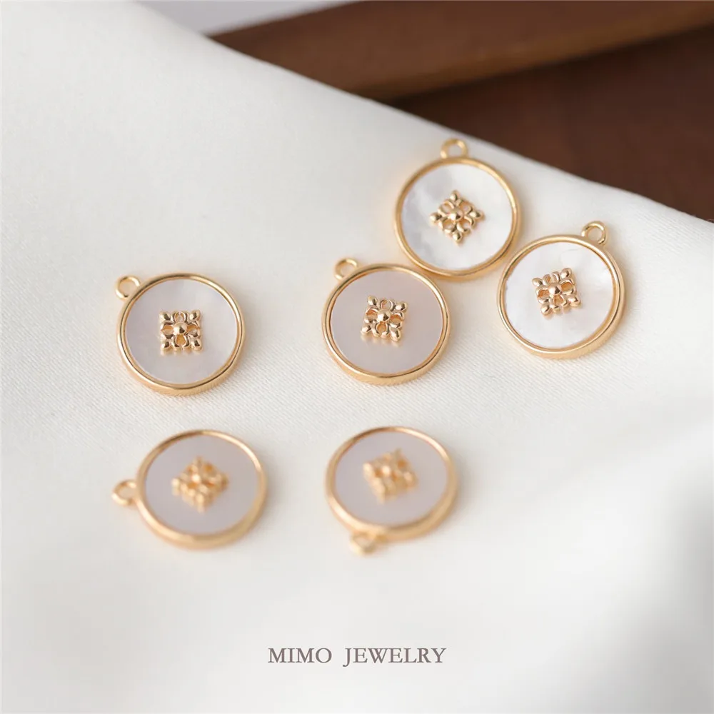 

14K Gold Plated Brass Round Cross Iris Pattern White Fritillaria Charm Pendants Jewelry Making Supplies Diy Accessorie