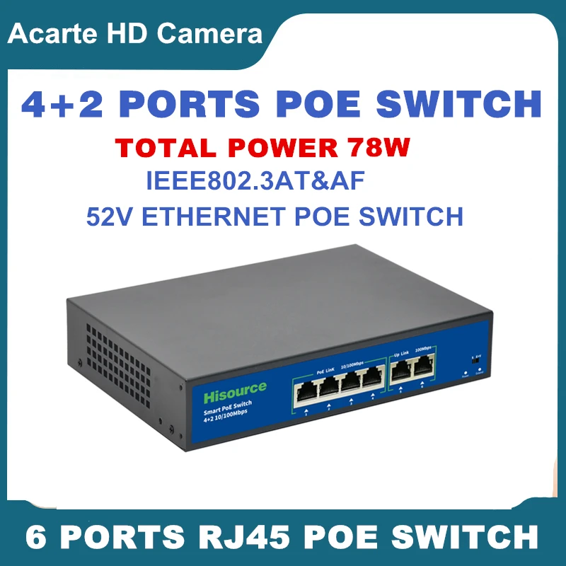 

POE Switch 4 Ports 100Mbps 48V Ethernet 4CH Network Switch IEEE 802.3 at/af For IP Camera