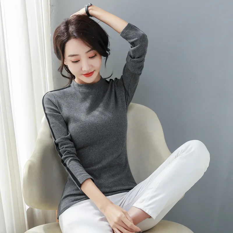 

New 2023 Winter T Shirt Women Tops Long Sleeve Round Neck Tshirt Autumn Cotton Casual Basic T-shirts Ropa De Mujer