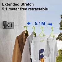 5.1M Wall Mounted Retractable Clothesline Double Line Washing Clothes Hanger Laundry Drying Line Balcony Invisible Drying Lines 2