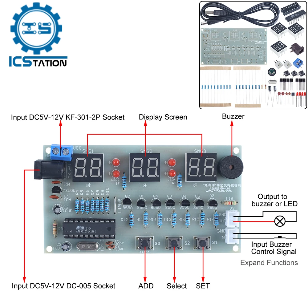 DIY-Electronic-Kit-6Bit-Red-LED-Alarm-Clock-Counter-Countdown-Stopwatch ...