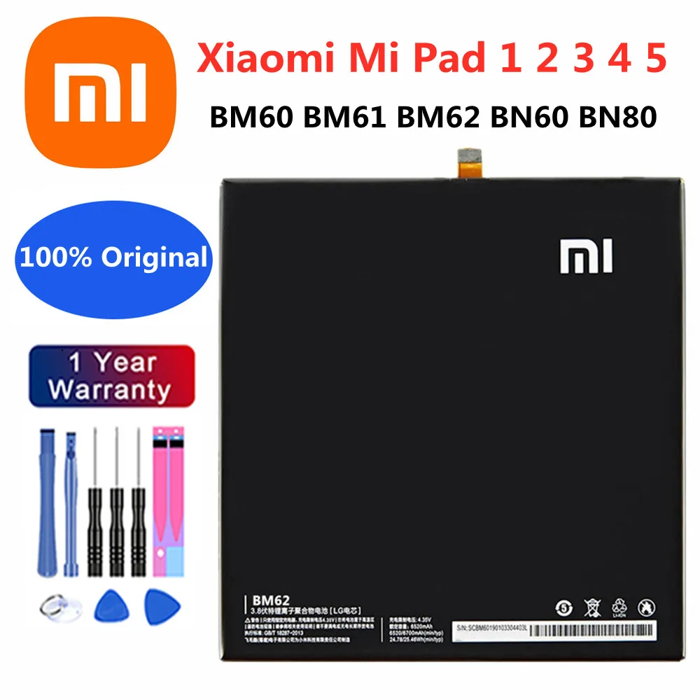 Высококачественный оригинальный аккумулятор Xiao mi 100% для планшета Xiaomi Pad 1 2 3 4 5 Mipad 1 2 3 4 5 BM60 BM61 BM62 BN60 BN80