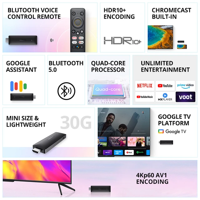 Relme 4K טלוויזיה מקל הגלובלי גרסת 2GB 8GB Cortex A53 Bluetooth 5.0 HDMI 2.1 חכם Google טלוויזיה מקל 4kp60 נטפליקס קול עוזר| |  -2
