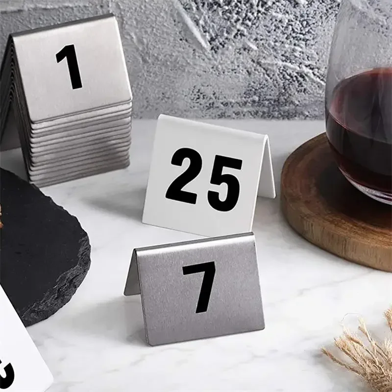 25pcs-50pcs Stainless Steel Tent Table Number Cards Restaurant Cafe Bar Seating Table Numbers Wedding Birthday Party Supplies