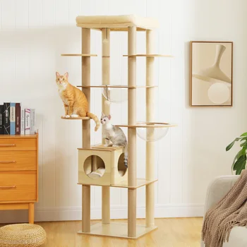 Multi-Level Cat Tree with Sisal Scratching Posts Large Top Perch Cat Condo for Indoor Wooden Cat Tower Cat Scratcher Cat Toys 2