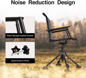360 Degree Silent Swivel Blind Folding Chair, 4 Legs Adjustable Height Hunting Seats w/ Armrest, Portable Comfortable Stable 5