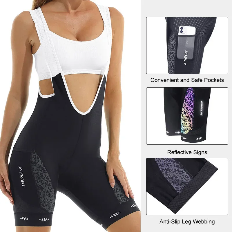 X-TIGER Women's Bike Bib Shorts 5D Padded Cycling Underwear with Padding Pockets Bicycle Gear Bike Shorts UPF50+