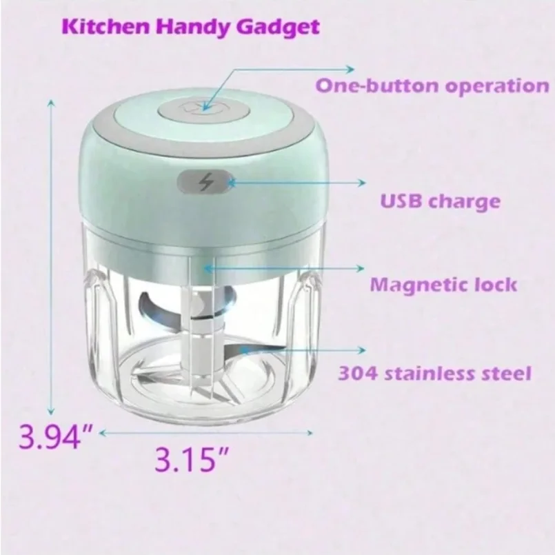 350ml green doubl electric three-blade garlic grinder, multi-functional vegetable and food processor, meat grinder, portable ble 4