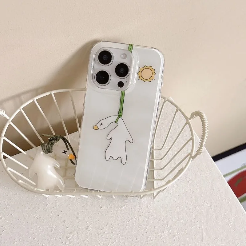 Elegant Roast Duck White Acrylic Phone Case with Pendant - Enhanced Protection and Stylish Design