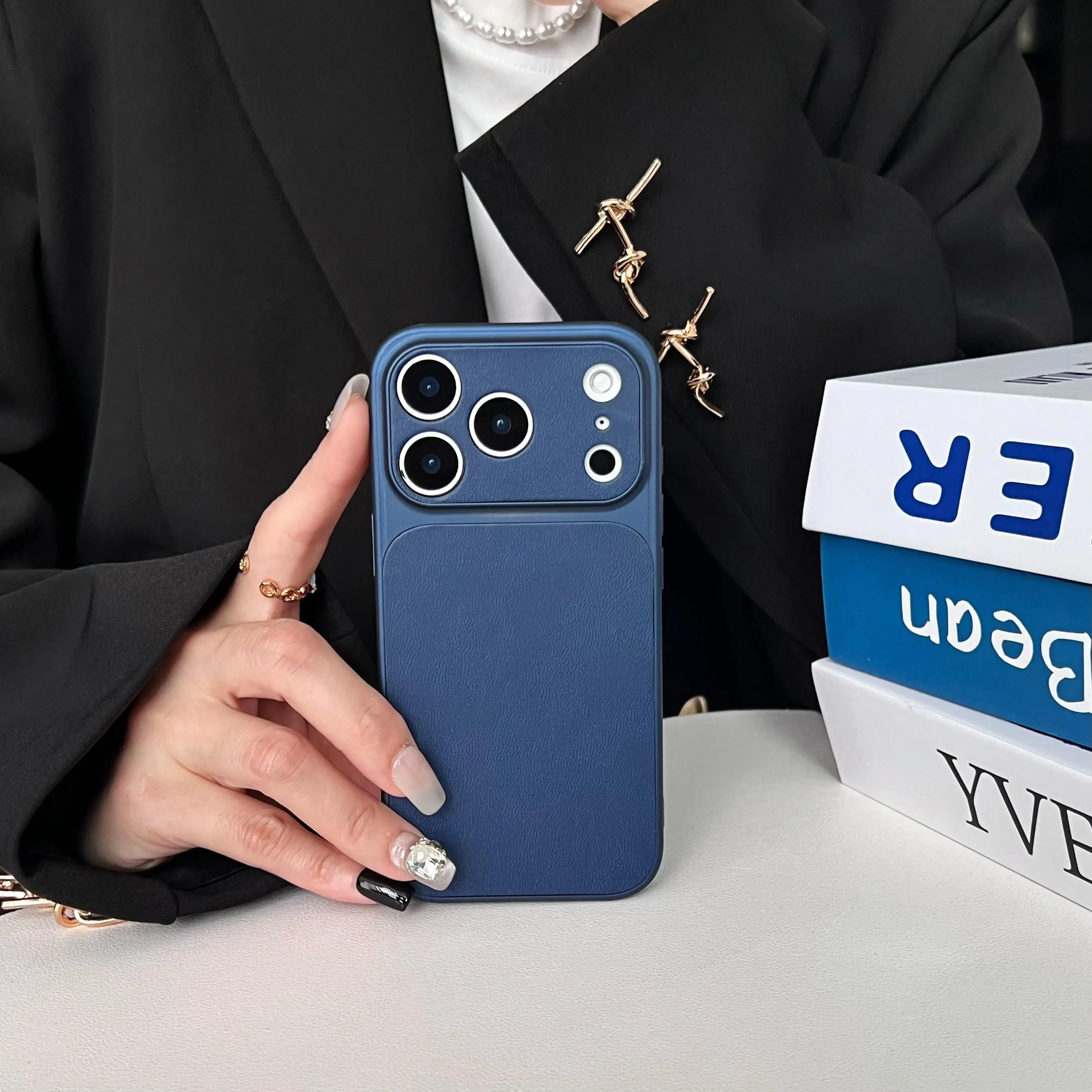 Luxury Ultrathin Pebbled Leather Shockproof Case with Soft Rubber Frame