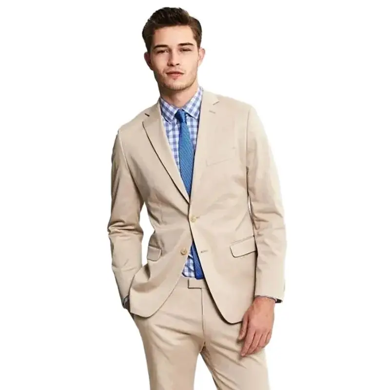 Khaki Men's Suits Notch Lapel Single Breasted Slim Fit Regular Length Skinny 2 Piece Jacket Pants Business Ropa Hombre