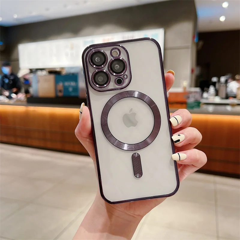 Premium Magnetic Wireless Charging Case with Original Plating - Clear Cover