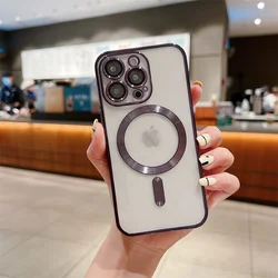 Premium Magnetic Wireless Charging Case with Original Plating - Clear Cover - iPhone 12 (Dark Purple)