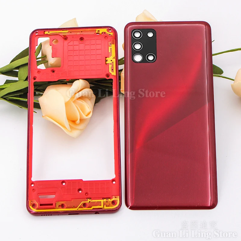 

For Samsung Galaxy A31 A315 A315F A315G A315N Housing Middle Frame Cover Plastic Battery Back Cover Rear Door Add Lens Adhesive