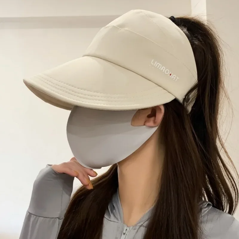 여성용 넓은 챙 태양 모자, 접이식 조절 가능한 야외 해변 양동이 모자, 자외선 차단 바이저, 어부 포니테일 모자, 여름