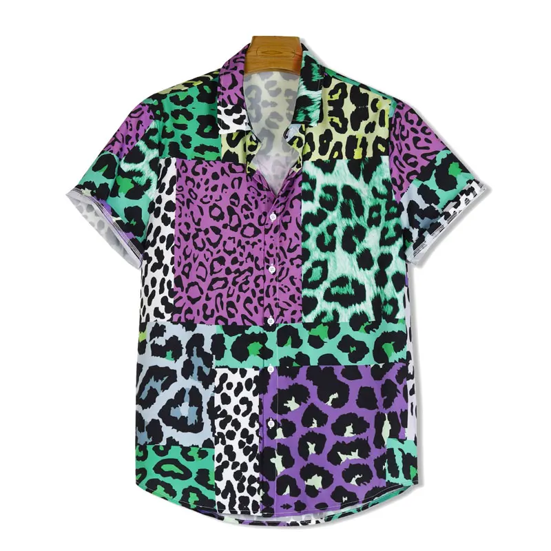 Hawaiian Shirt Summer T-Shirts Leopard Print Pattern Shirt For Men/Women Oversized Beach Short Sleeve Streetwear Top