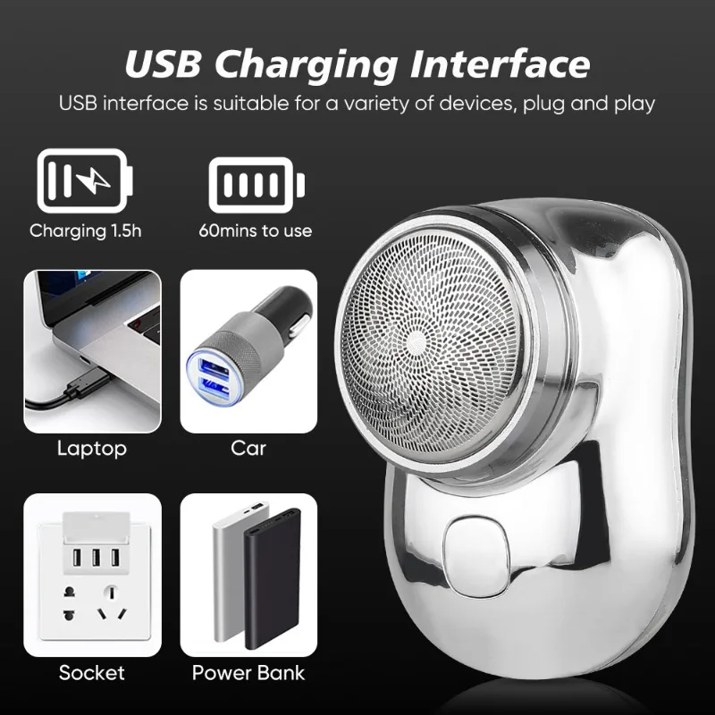 Electric Shaver Beard Trimmer Mini Electric Travel Shaver for Men Pocket Size Washable Rechargeable Portable Painless Cordless