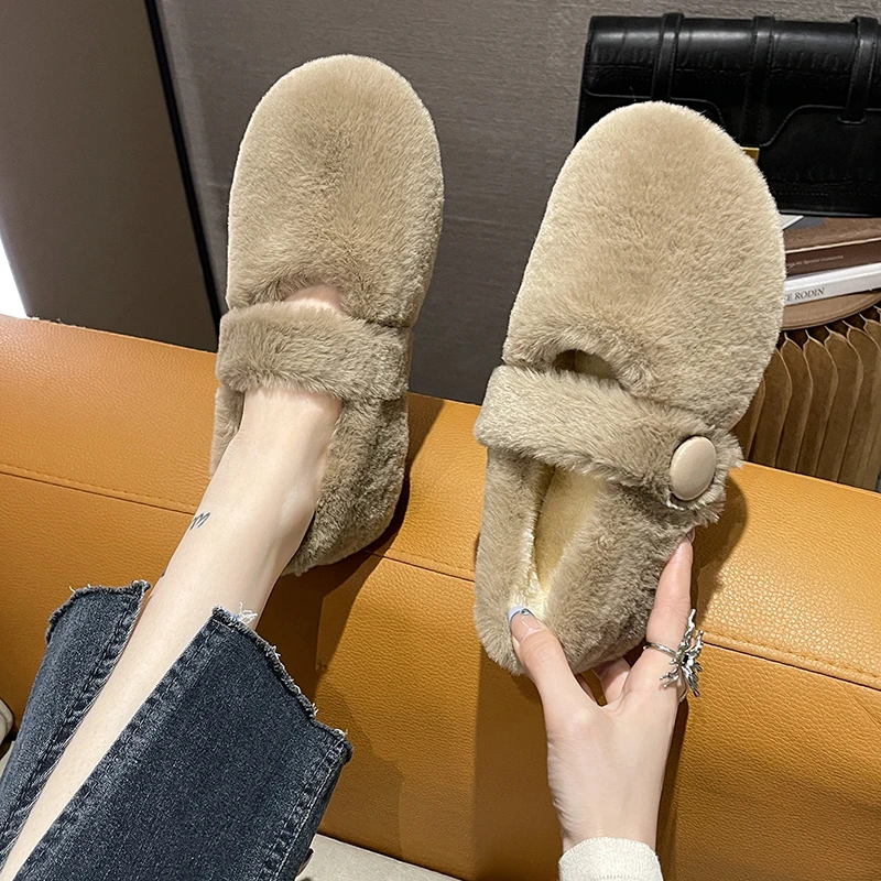 

Loafers Fur Round Toe Shoes Woman Flats Autumn Casual Female Sneakers Shallow Mouth Dress Fall Moccasin Boat New Winter Solid Sl