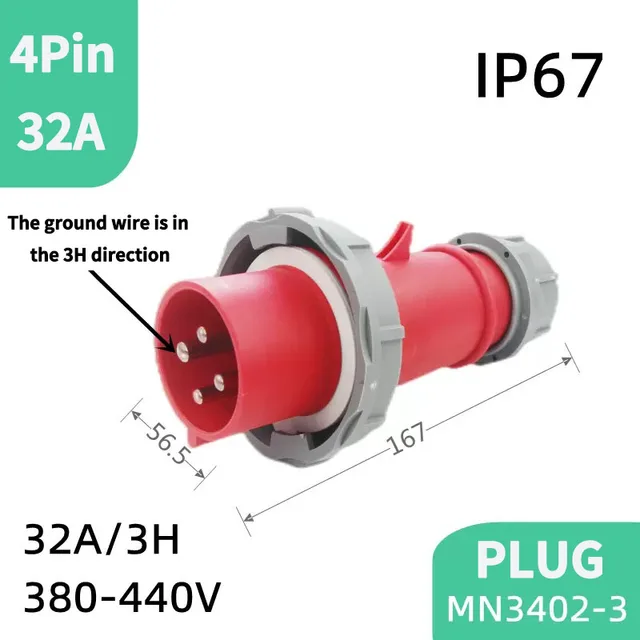 1PCS 4Pin 32A-3h Refrigerated and Refrigerated Container  Industrial Plug Quad Marine Four Hole Connector Socket 380-440V MN3412 2