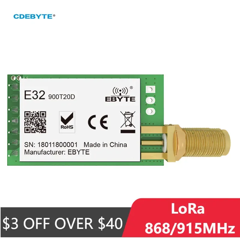 

10PCS CDEBYTE E32-900T20D V8 LoRa 868MHz 915MHz IoT 20dBm 100mW Wireless Transceiver Module UART Transmitter and Receiver