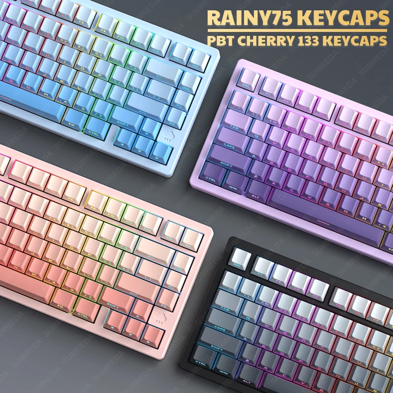 Wob Arco-íris 75 Keycaps 133 Teclas Gradiente Pbt Dye Sub Key Caps Cereja Perfil Keycaps para Sugar65 Leobog Hi75 Hi8 Teclado de Alumínio