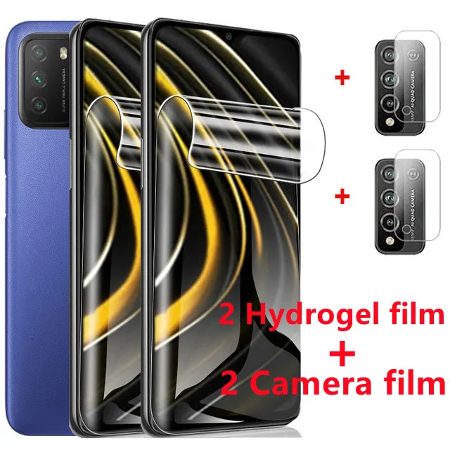 6-in-1 Hydrogel Film for Xiaomi Poco X3 Pro F3 M3 GT Screen Protectors for Redmi Note 10 9 Pro 10s 9T 9S 8T 5G Camera Lens Film 2 Hydrogel 2 Lens