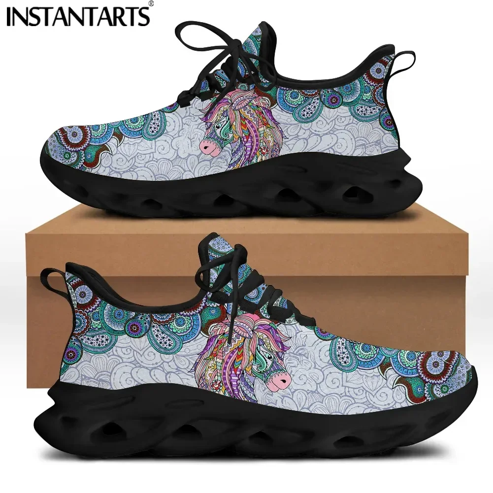 Mandala Horse Tribal Women Mesh Swing Shoes Breathable Lace Up Platform Sneakers For Female Comfortable Footwear New