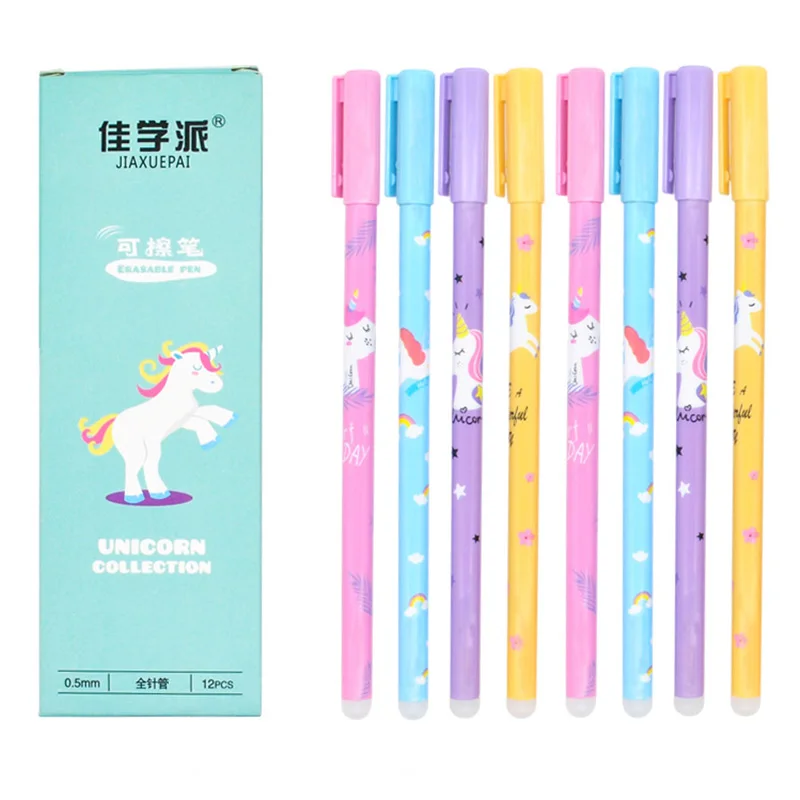 

4Pcs/set Unicorn Erasable Gel Pen 0.5mm Kawaii Blue Black Ink Writing Pens Washable Handle for School Office Stationery Supplies